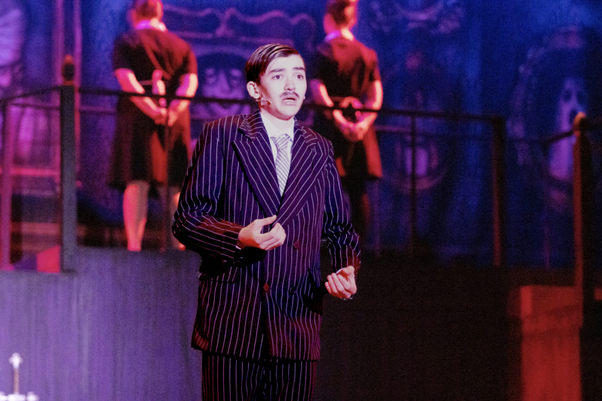 Senior Hade Henry as Gomez Addams in the Blue Valley Northwest production of “The Addams Family.”